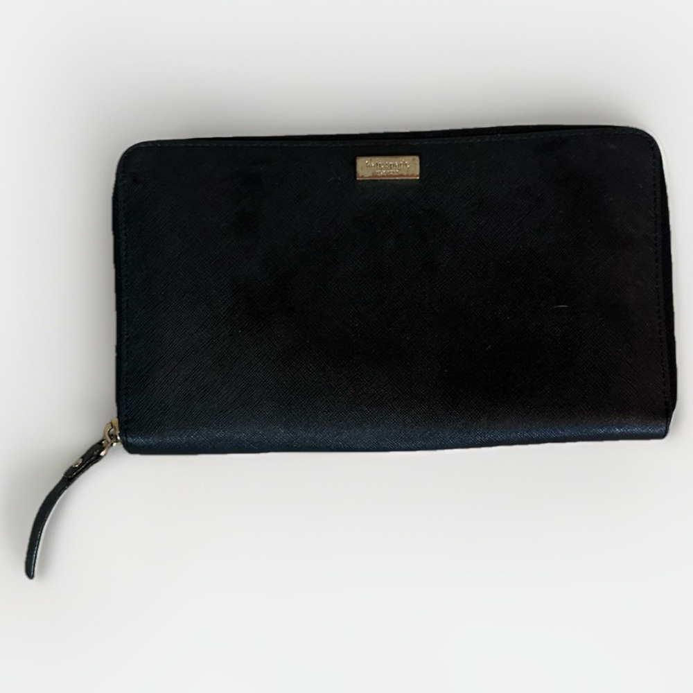 Kate Spade New York Women’s Large Black Leather Zip Around Wallet - Saffiano